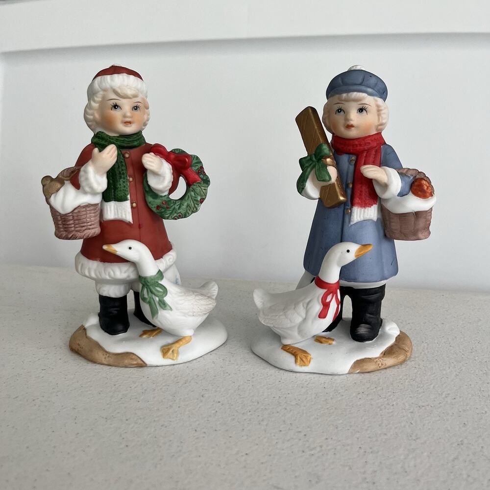 vintage homco boy and girl‎ geese holiday vintage christmas 5304